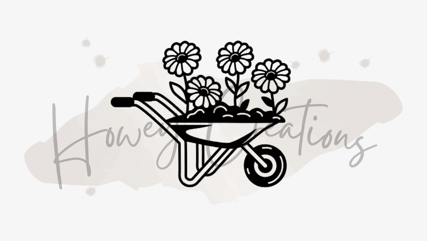 Wheel Barrow with Flowers Vinyl Decal
