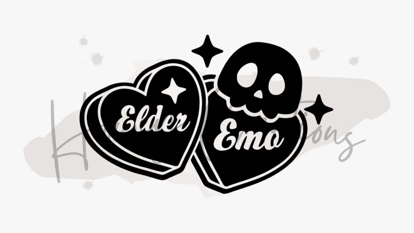 Elder Emo Hearts and Skeleton Vinyl Decal