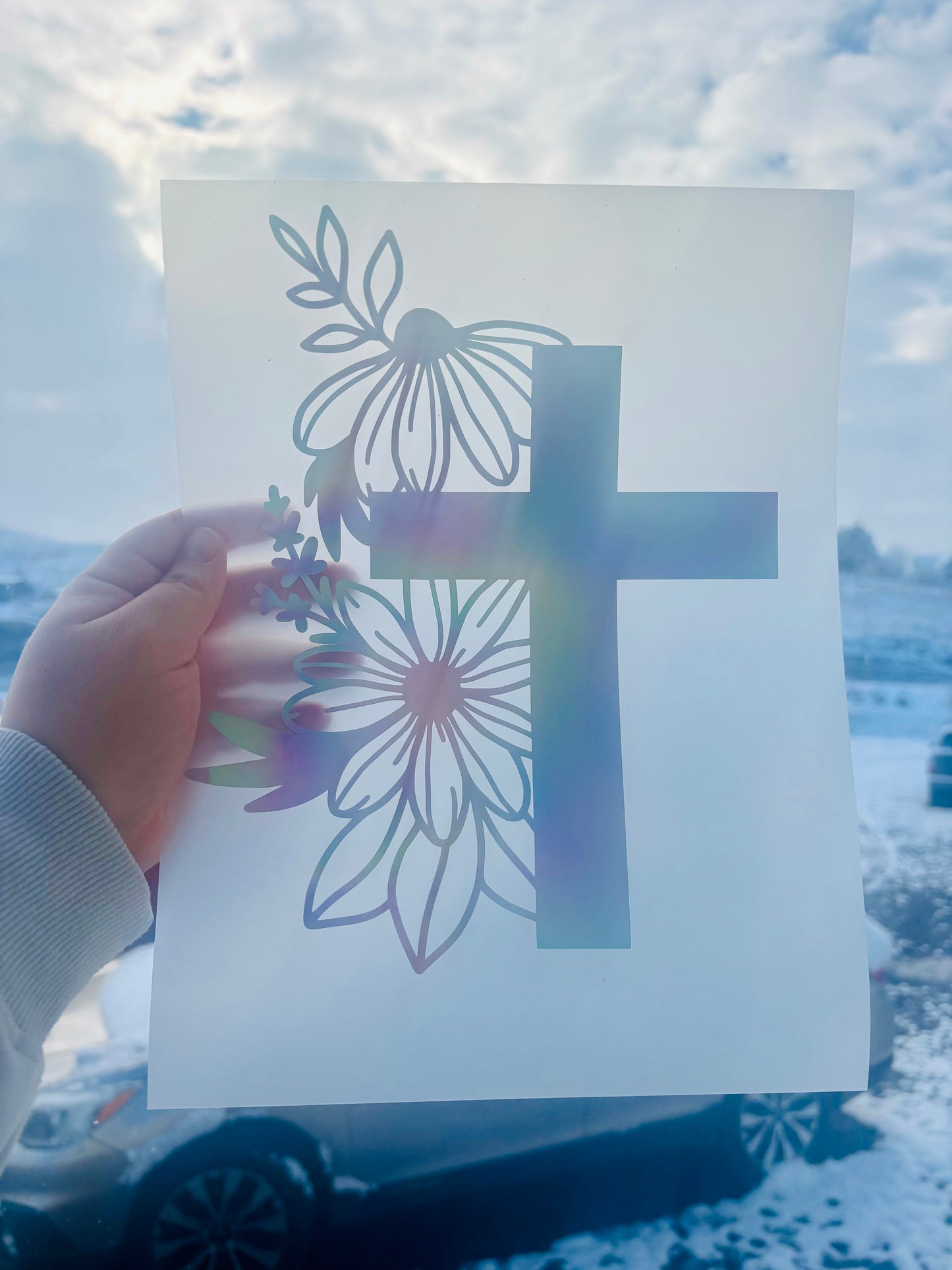 Cross With Flowers Vinyl Decal