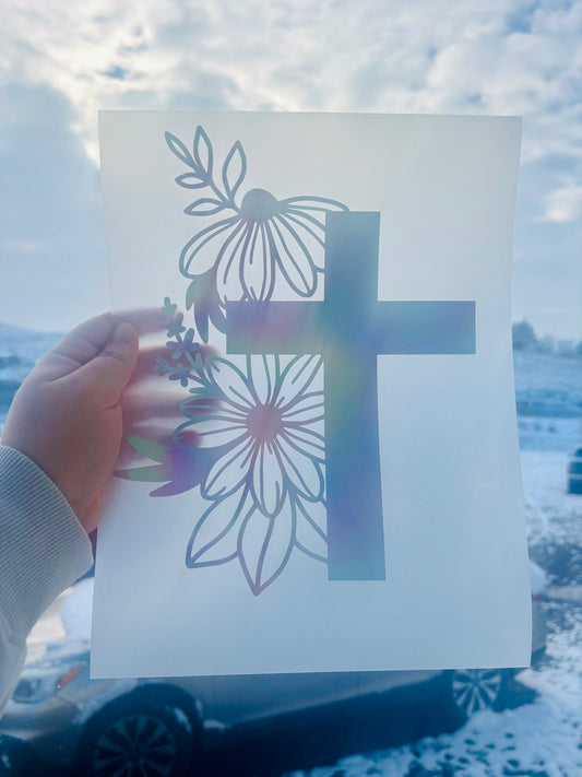 Cross With Flowers Vinyl Decal
