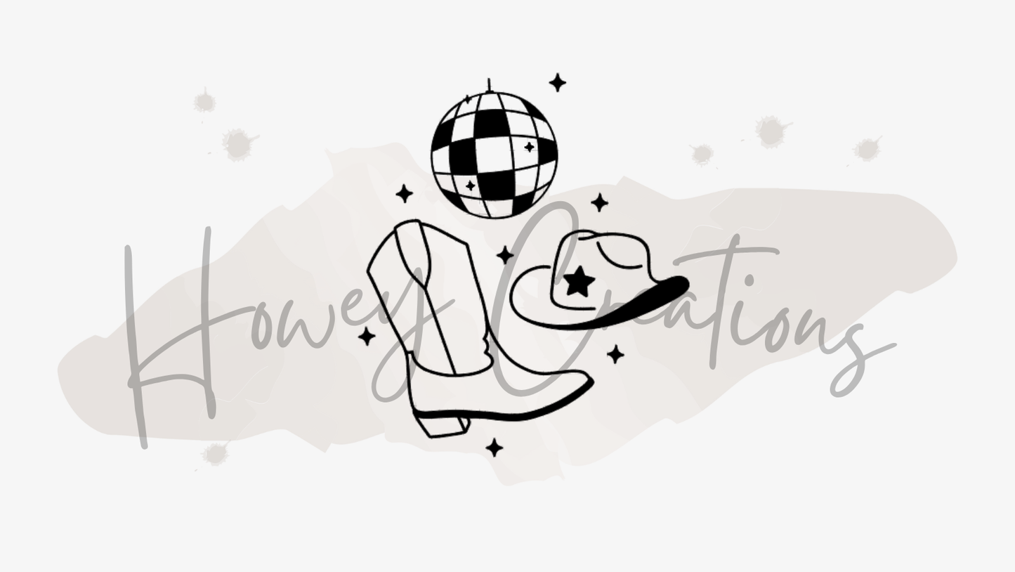 Cowboy Boot Cowboy Hat and Disco Ball Vinyl Decal